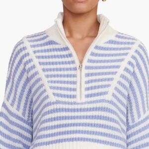 COPY - STAUD knit blue & white stripe hampton half zip